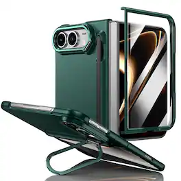Dteck - Full-Body Protective Case for Apple iPhone Duo 2026 with Stylus & Screen Protector,Rugged Lens Stand Hard Shell - Darkgreen