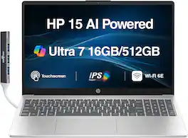 HP - Upgraded - 15 Laptop 15.6 FHD (Intel i7-1355U, 16GB DDR4, 512GB PCIe SSD, Intel Iris Xe, Win 11 Pro) w/USB Hub - Natural Silver
