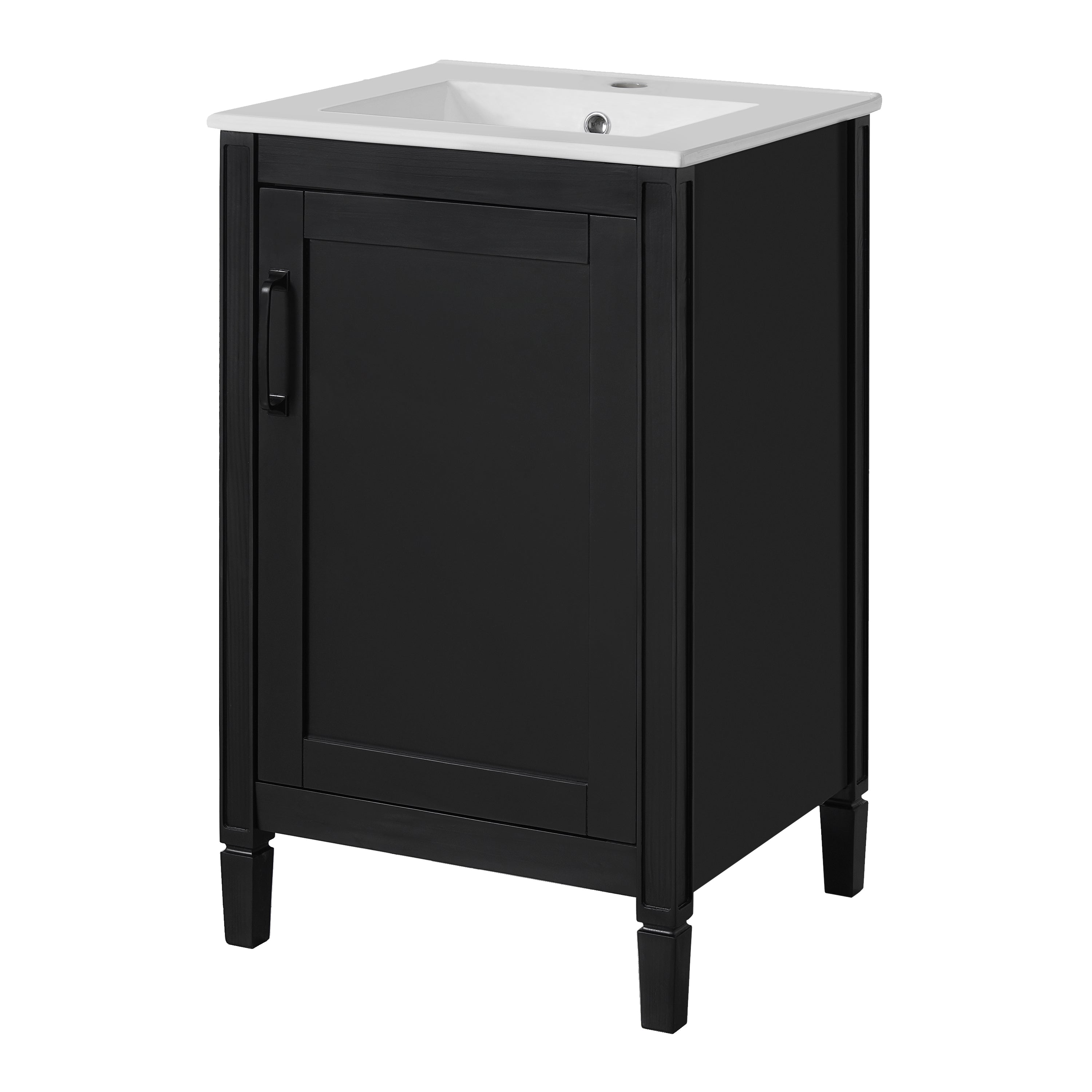 Angle. Boyel Living - 20 Inch Black Bathroom Vanity with Ceramic Sink Soft Close Door Adjustable U Shaped Shelf and Door Storage Rack - Black.