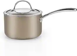 Cooks Standard - 3QT Hard Anodized Ceramic Nonstick Milk Pan Saucepan W/Glass Lid, Induction, Dishwasher & Oven Safe - bronze