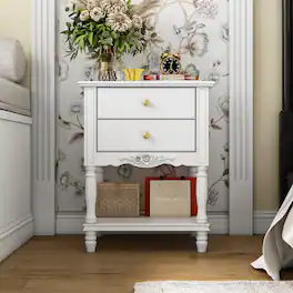 FUFU & GAGA - FUFU&GAGA French - Style Nightstand: Ornate 2 - Drawer Elegance - White