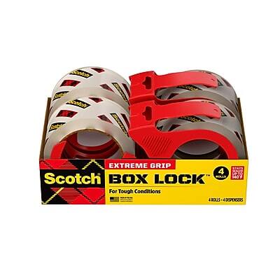 Scotch - Box Lock Shipping Packing Tape with Refillable Dispensers, 1.88 in x 54.6 yd, 4/Pack (3950-4RD) - Clear