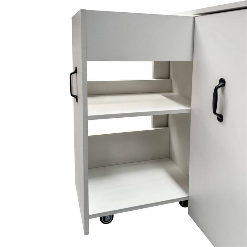 Alt View 7. HTUTWOO - Pull Out Mobile Dust Proof File Cabinet with Wheels -3 Tier Wooden Floor Standing Bookcase with Slide Out Drawer Storage - White.