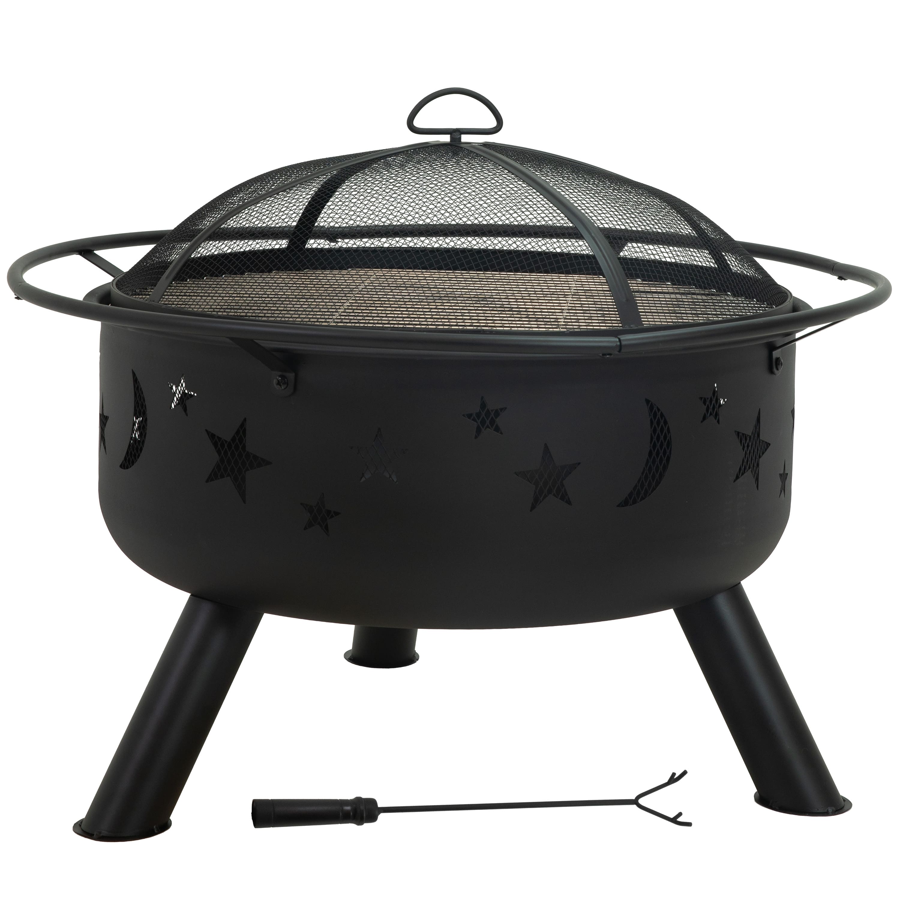 Sunnydaze - 30 in Cosmic Steel Fire Pit w/Spark Screen/Poker - Black