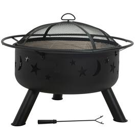 Sunnydaze - 30 in Cosmic Steel Fire Pit w/Spark Screen/Poker - Black