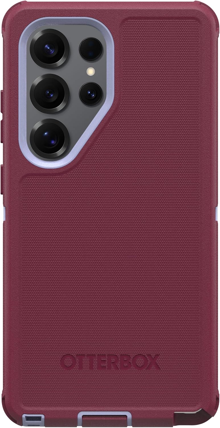 Left. OtterBox - OtterBox - Defender Series Pro Hard Shell for Galaxy S25 Ultra - Plum Mist (Pink & Blue).