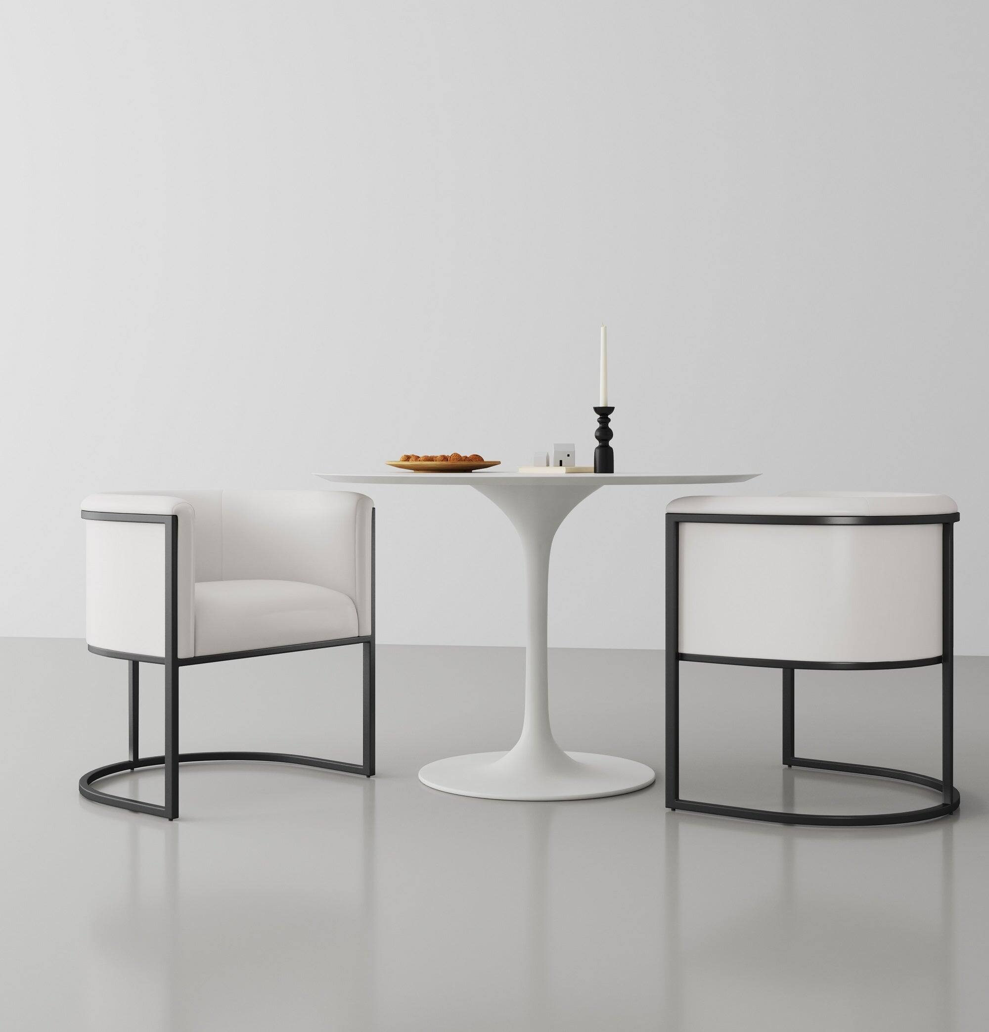 Angle. Manhattan Comfort - Cosmopolitan Mid-Century Modern Metal Vegan Leather Dining Chair - Ivory.