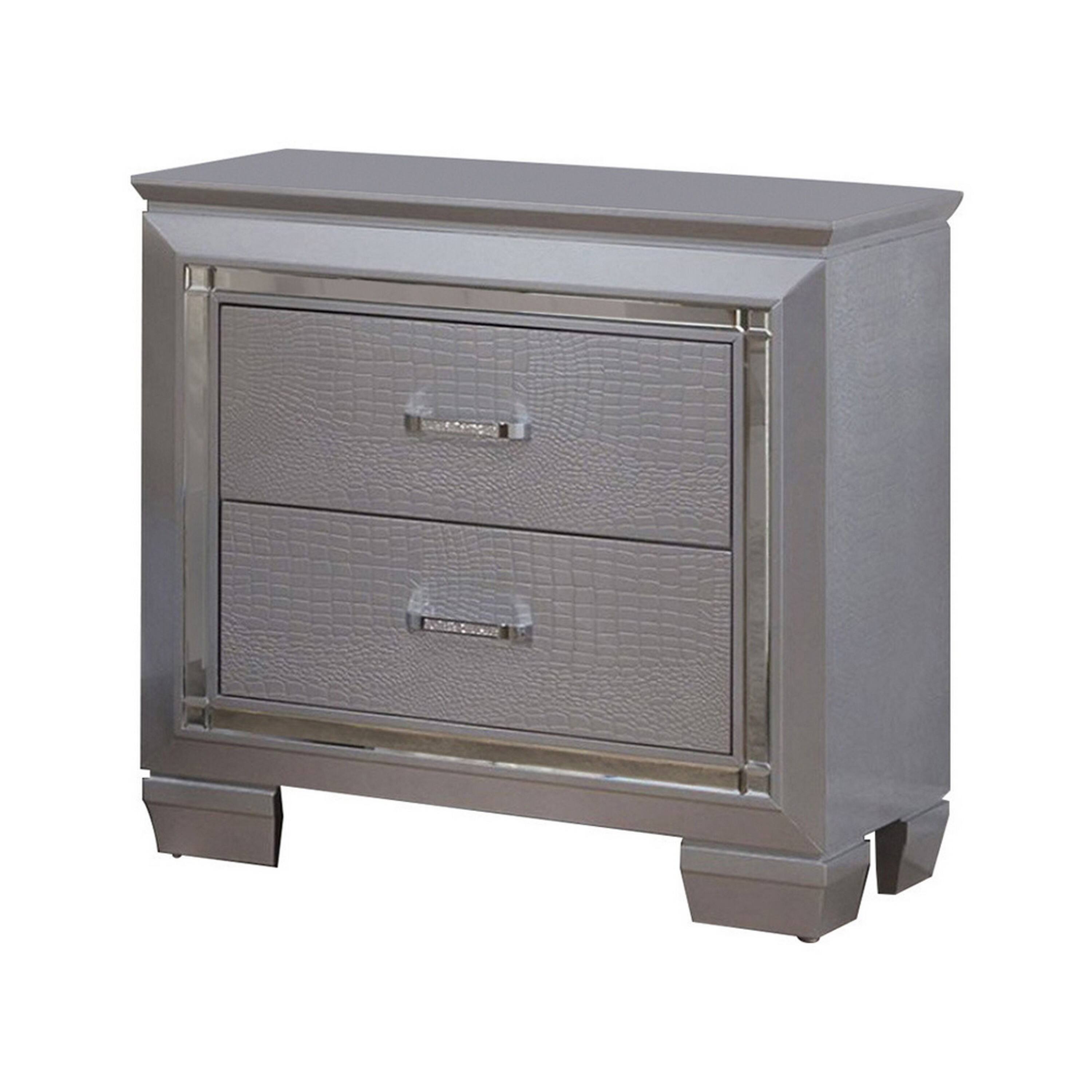 Alt View 1. Manhattan Lane - 2 Drawer Wooden Nightstand with Embossed Textured Details - Gray.