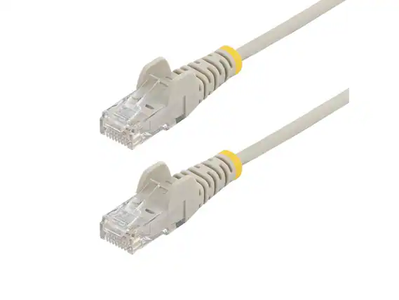 Front. StarTech.com - StarTech 15ft Gray Slim CAT6 Ethernet Cable, 100W PoE, UTP, LSZH, Fluke Tested.