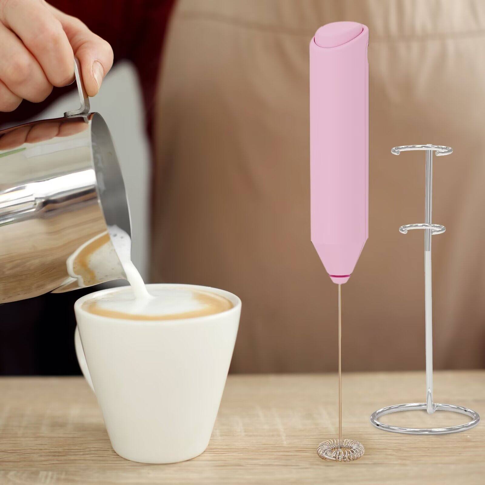 Back. Tooloton - Handheld Milk Frother, Mini Foam Maker for Coffee, Matcha and Hot Chocolate, Stand Included, Pink - Pink.