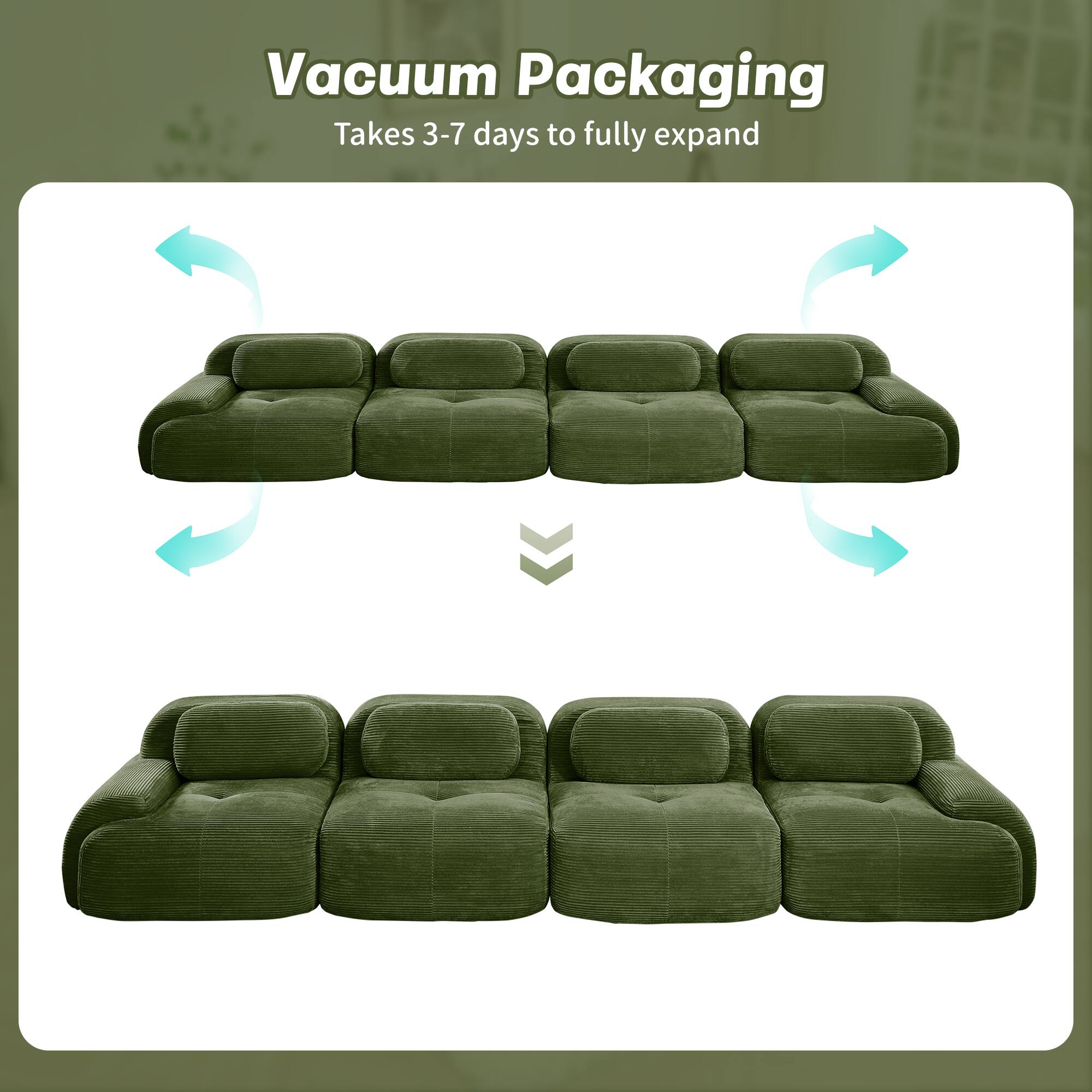 Vacuum Packaging  
Takes 3-7 days to fully expand