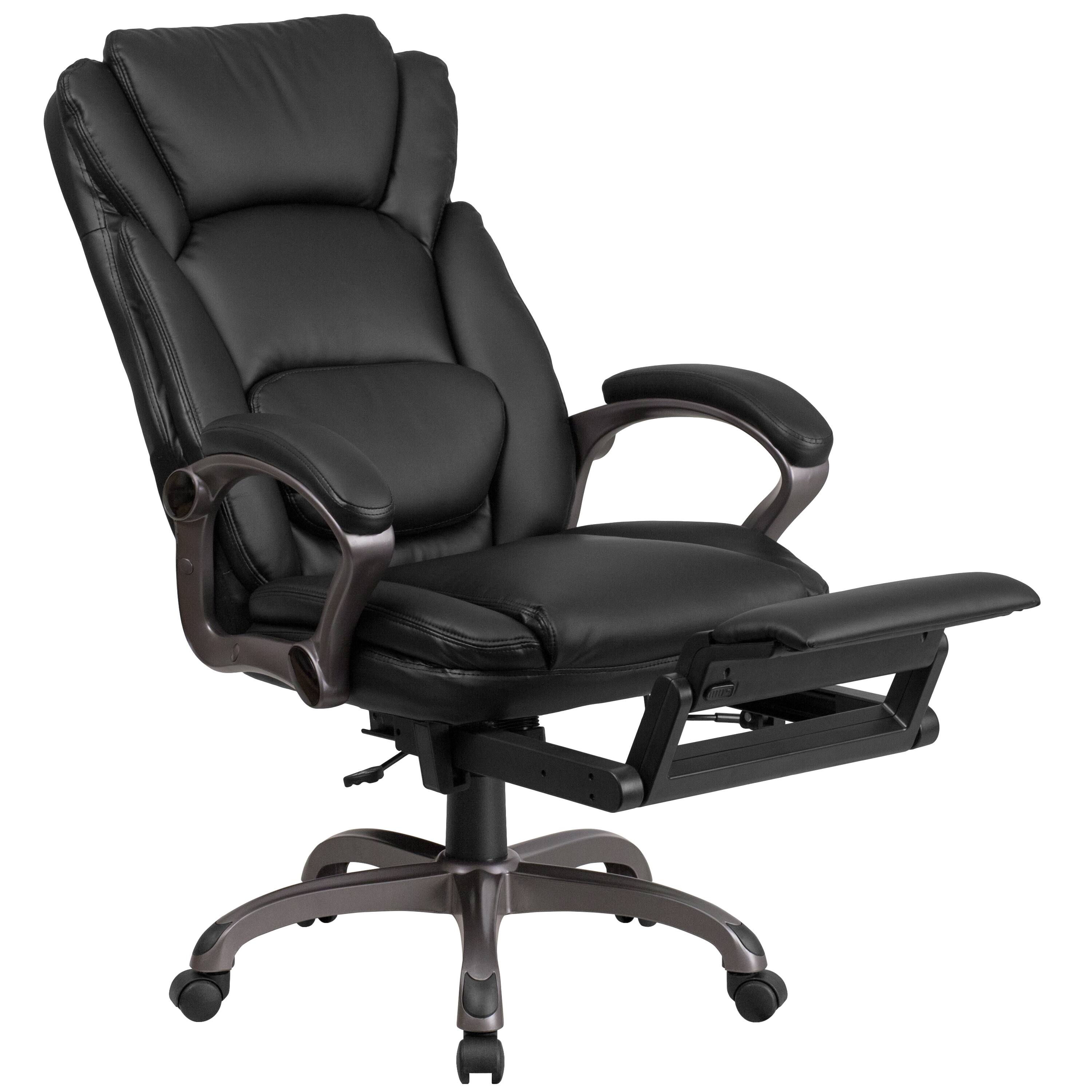 Alt View 10. Emma + Oliver - High Back Leather Executive Reclining Swivel Office Chair with Outer Lumbar Cushion and Arms - Black.