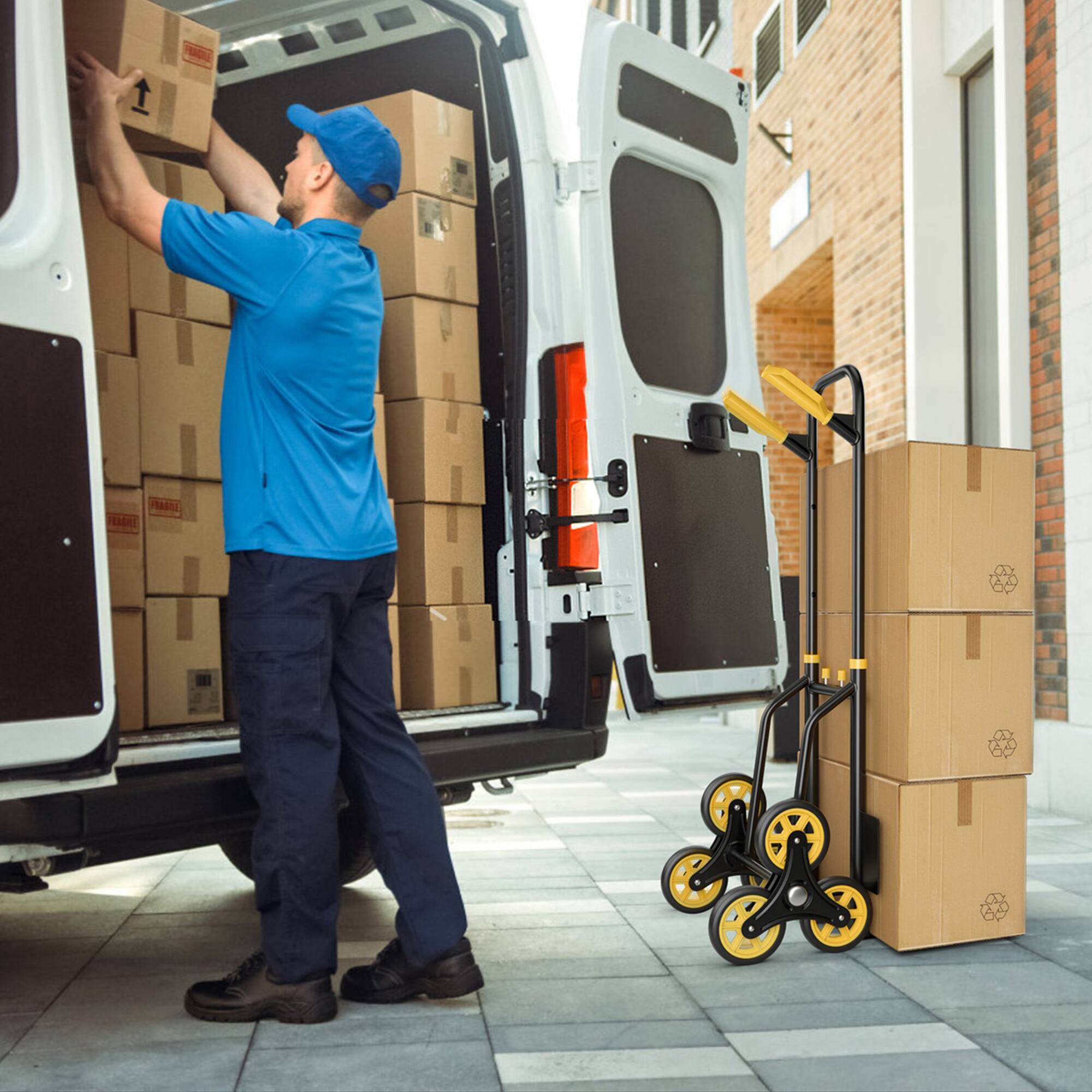 Alt View 11. Costway - Stair Climber Hand Truck with Telescoping Handle and Rubber Wheels with 350 Lb Capacity - Black/Yellow.