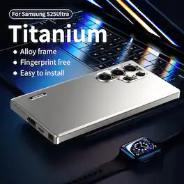 Dteck - for Samsung Galaxy S25 Ultra Case, Heavy Duty Metal Bumper Magnetic Adsorption Shockproof Protection Camera Cover - Titanium
