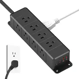 PARKER SLATER - Under Desk Power Strip with 12 Outlets, 45W USB-C Fast Charging, 4 USB Ports, 1200J Surge Protector, 6FT Flat Cord - Black