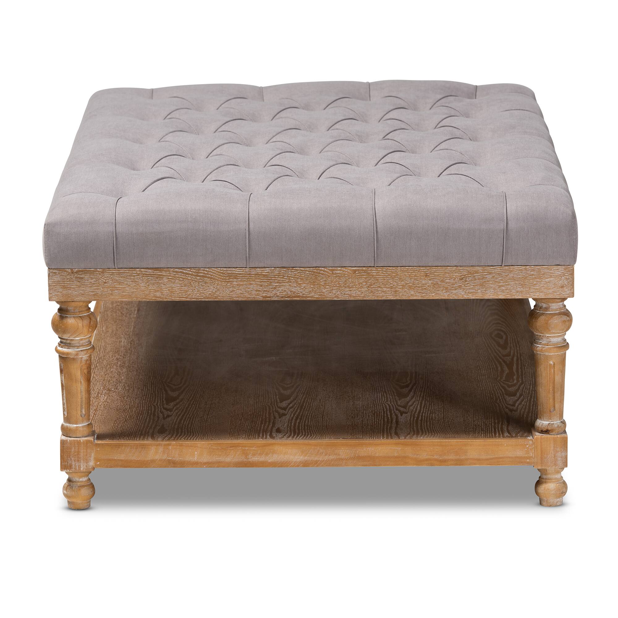 Left. Baxton Studio - Lindsey Modern and Rustic Linen Fabric Upholstered and Greywashed Wood Cocktail Ottoman - Charcoal/Greywashed.
