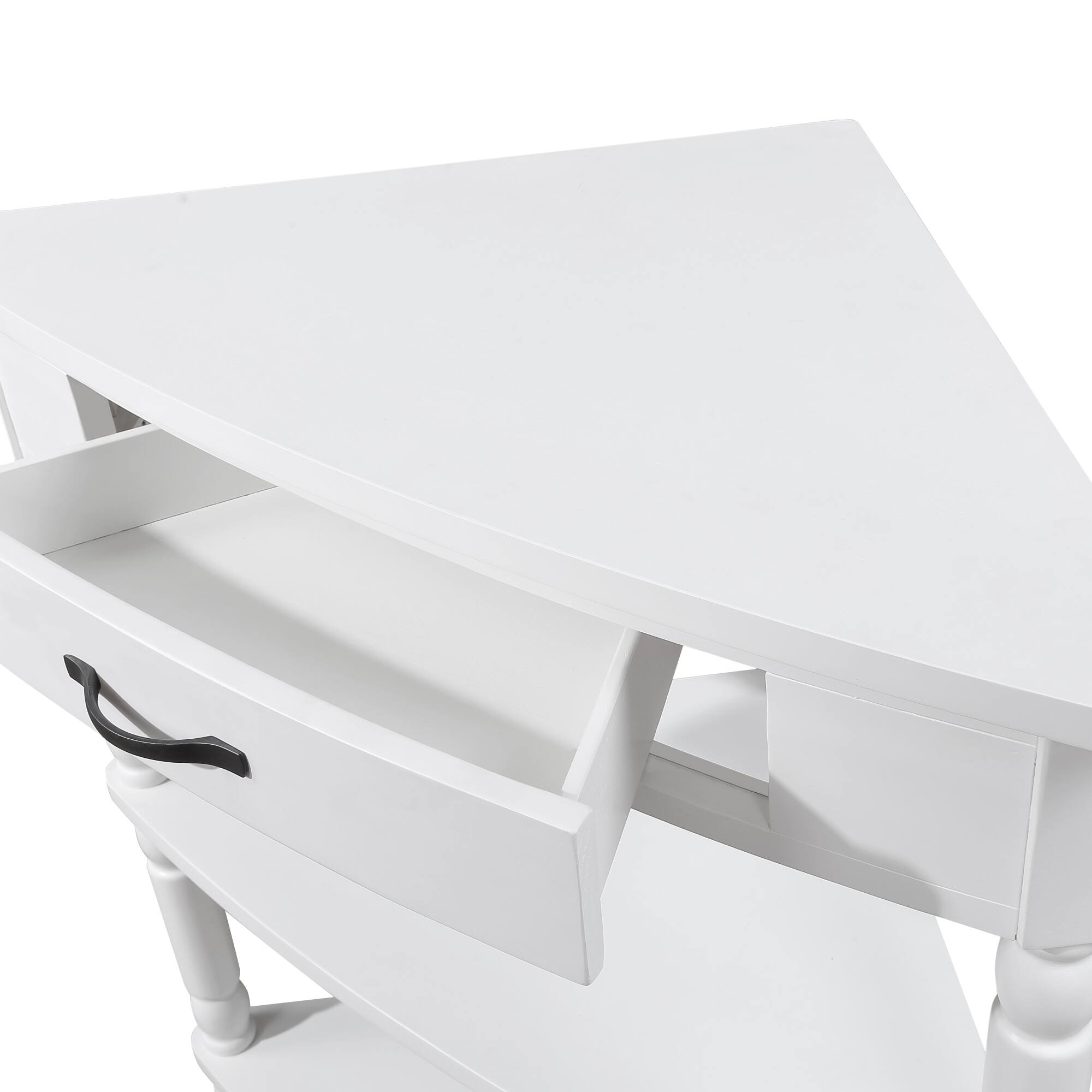 Alt View 6. GOODSILO - Compact Triangular Corner Table with Three Tiers for Space-Saving Storage and Display - Milk White.