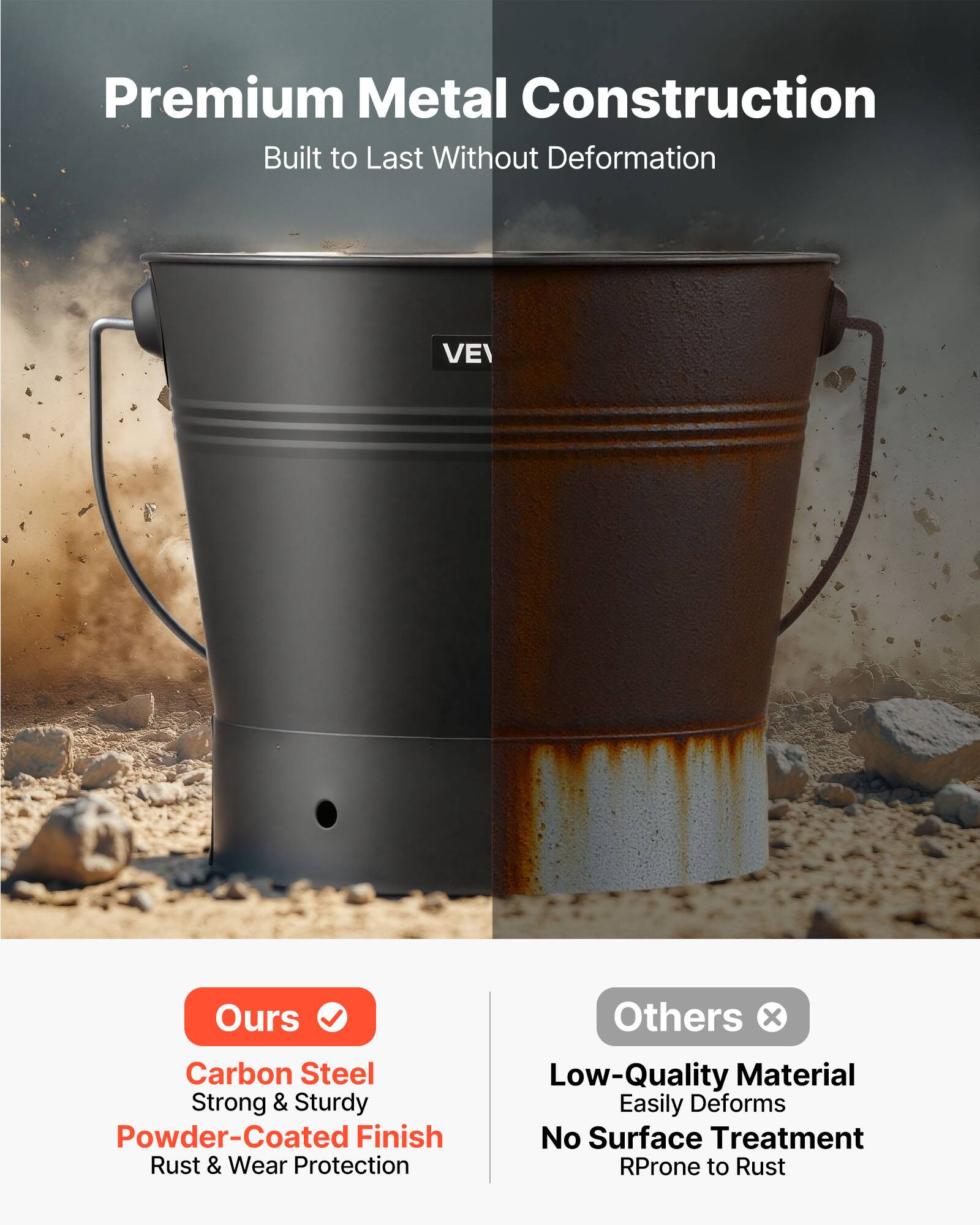 Premium Metal Construction  
Built to Last Without Deformation  

Ours  
Carbon Steel  
Strong & Sturdy  
Powder-Coated Finish  
Rust & Wear Protection  

Others  
Low-Quality Material  
Easily Deforms  
No Surface Treatment  
RProne to Rust