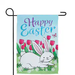 Northlight - Easter Bunny and Tulips Outdoor Garden Flag - 12.5" x 18" - Blue