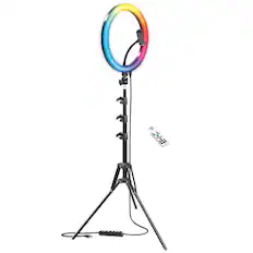 Front. Bower - RGB Selfie Ring Light Studio Kit 12" with Wireless Remote and Tripod - Black.