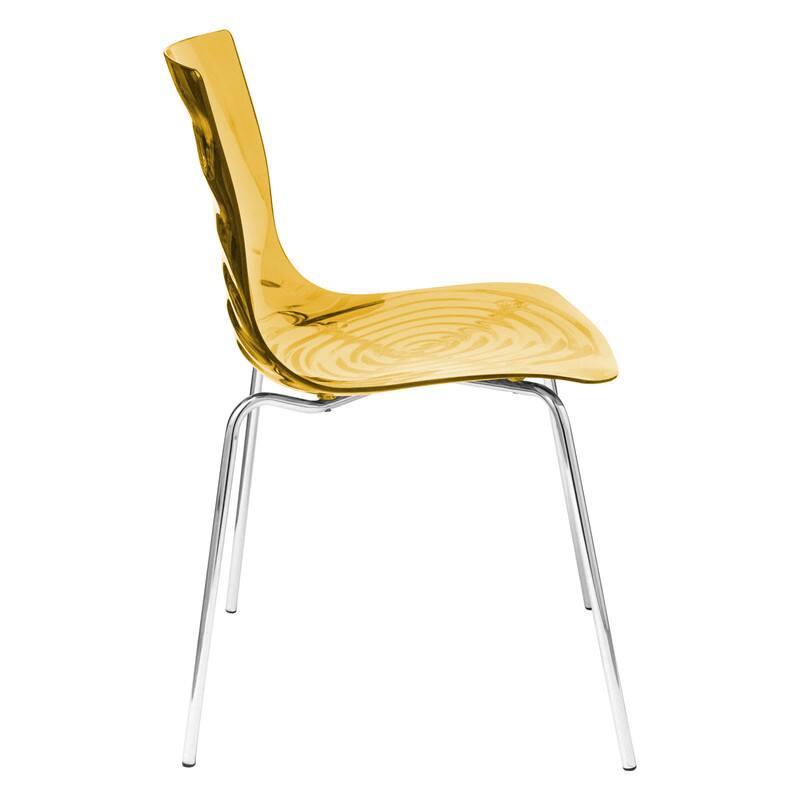 Back. LeisureMod - Astor Modern Plastic Side Dining Chair with Ripple Design and Chrome Metal Legs Accent Side Chair for Home or Office - Transparent Orange.