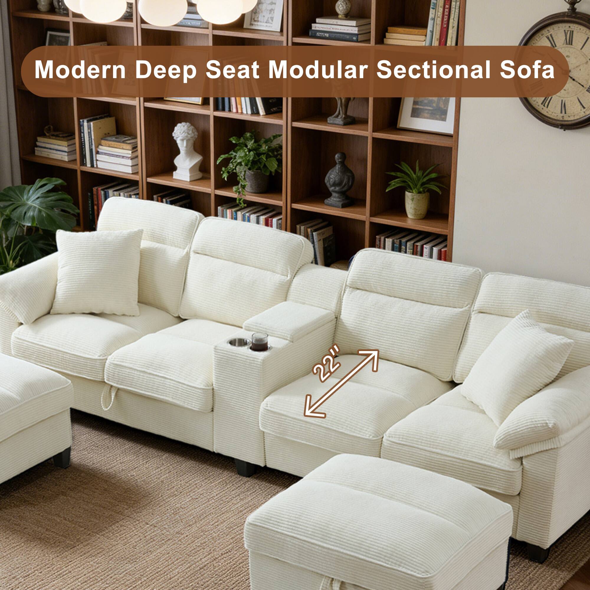 L 88" S 11" Modern Deep Seat Modular Sectional Sofa 4 22"