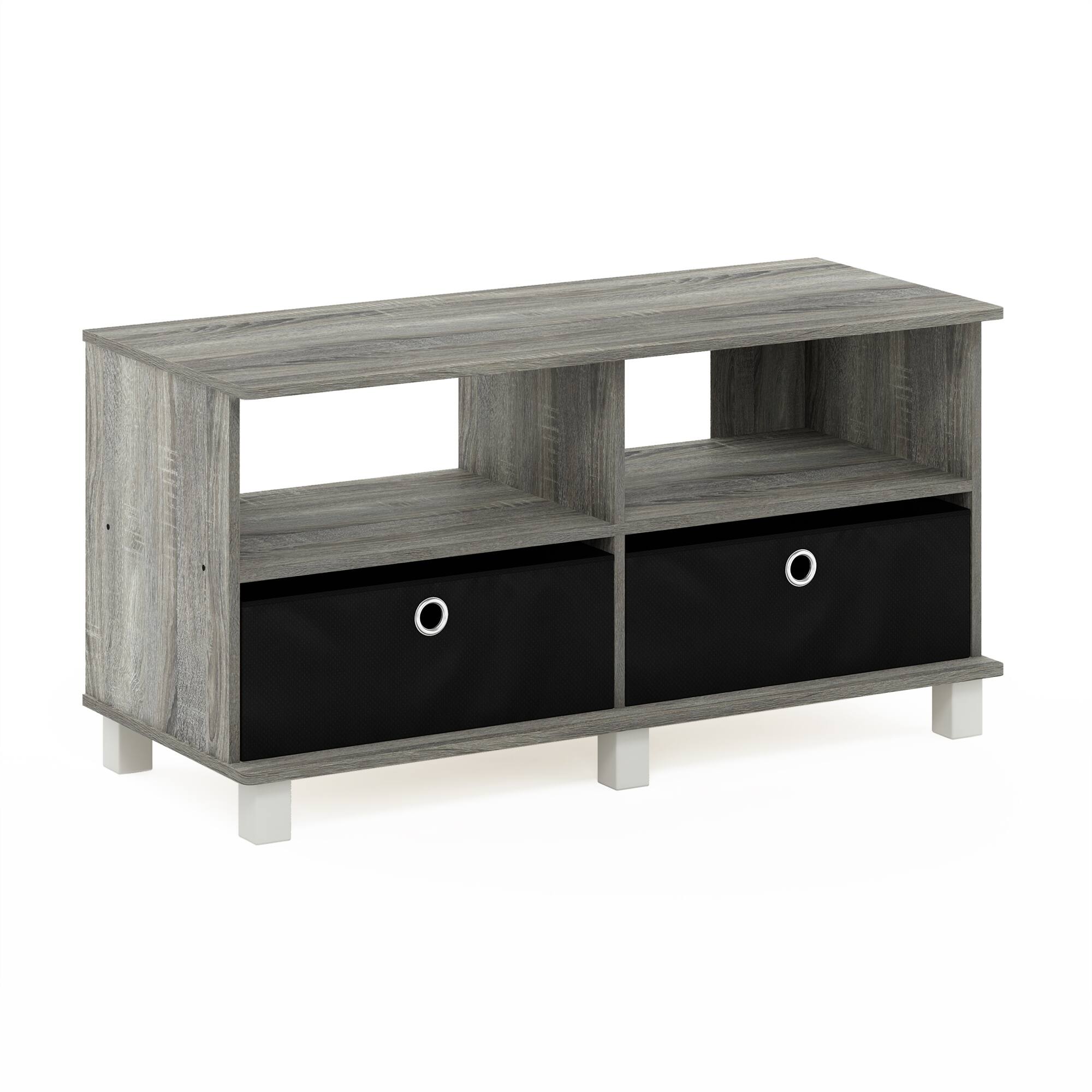 Front. Furinno - Andrey Entertainment Center with Bin Drawers - French Oak/Black.