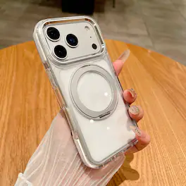 Dteck - Clear Magnetic Case for Apple iPhone 17 Pro Max with 360 Rotating Kickstand Slim Shockproof PC TPU Hybrid Cover - White