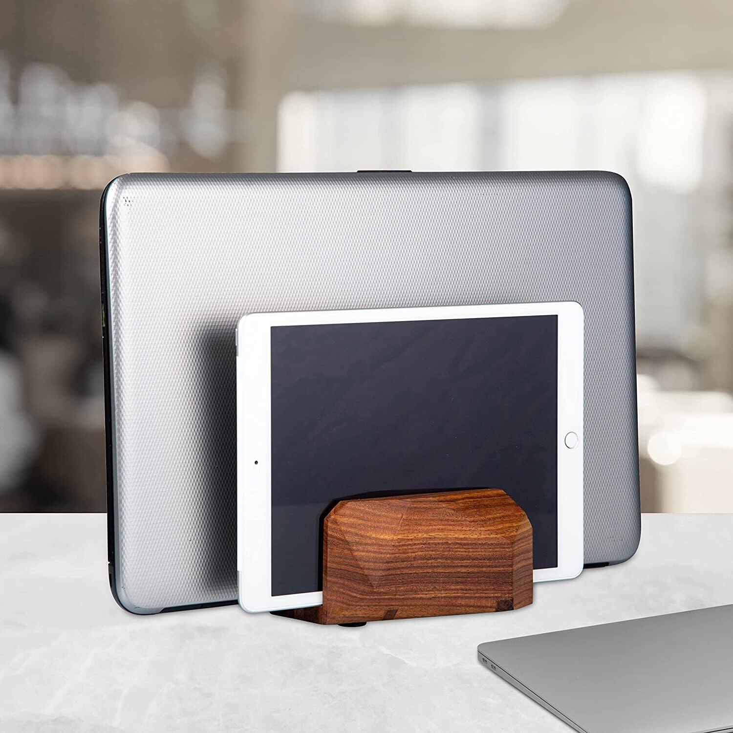 Alt View 2. HongFei - Width Adjustable Vertical Laptop Stand for Desk, Laptop Holder to Dock MacBook, MacBook Pro and Other Laptops - Brown.