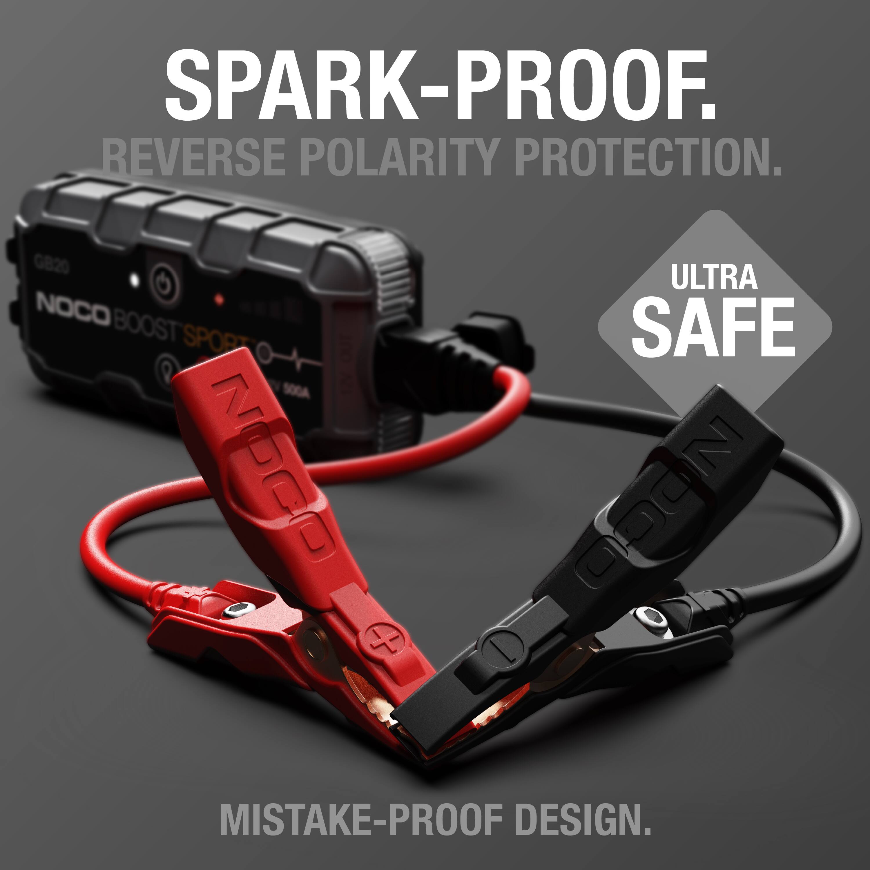 SPARK-PROOF.  
REVERSE POLARITY PROTECTION.  

ULTRA SAFE  

MISTAKE-PROOF DESIGN.