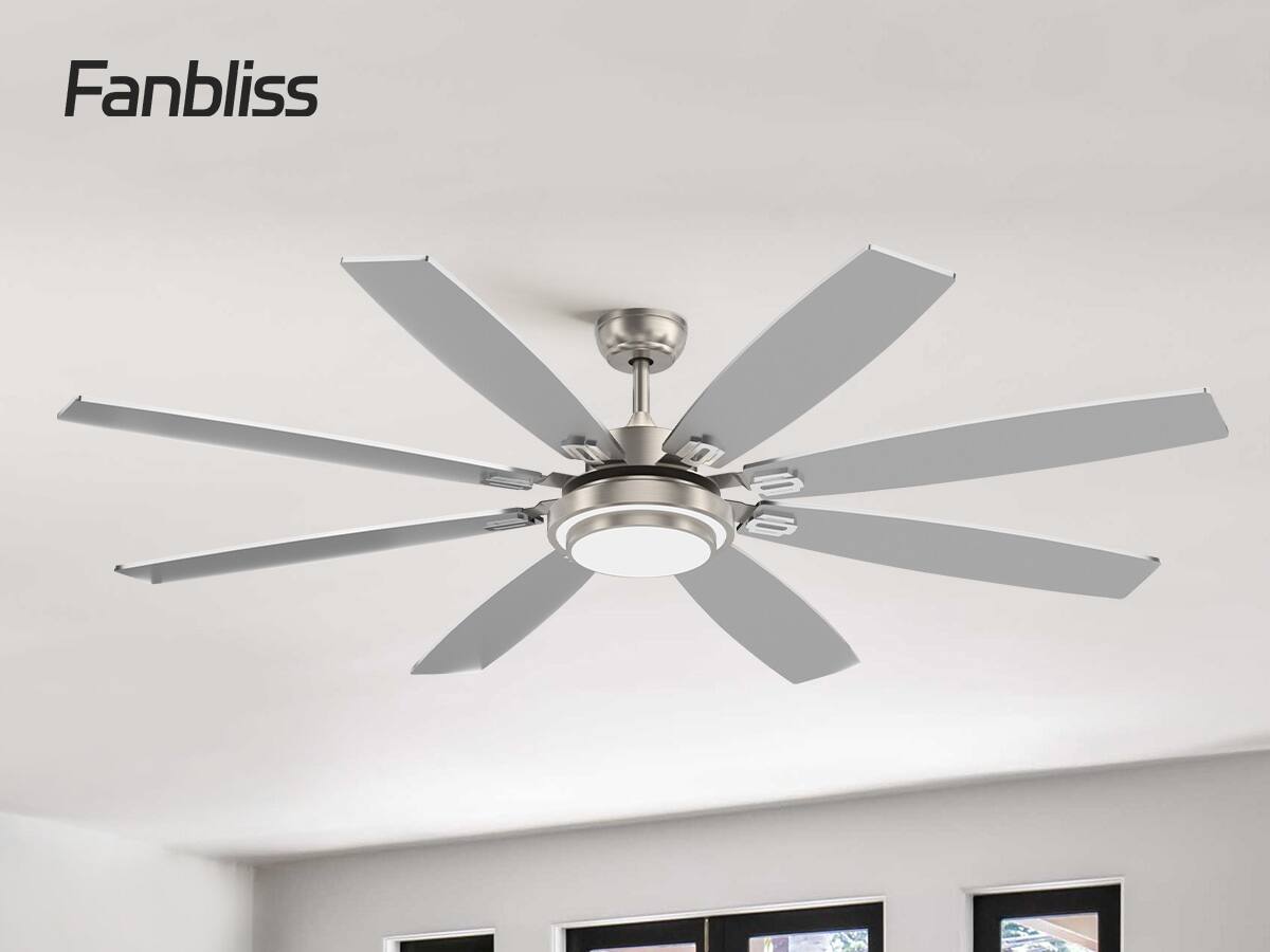 Back. Siljoy - 72-in Nickel Ceiling Fan with Nickel or oak Color Blades Ceiling Fan With Light-Remote Included - Nickel.