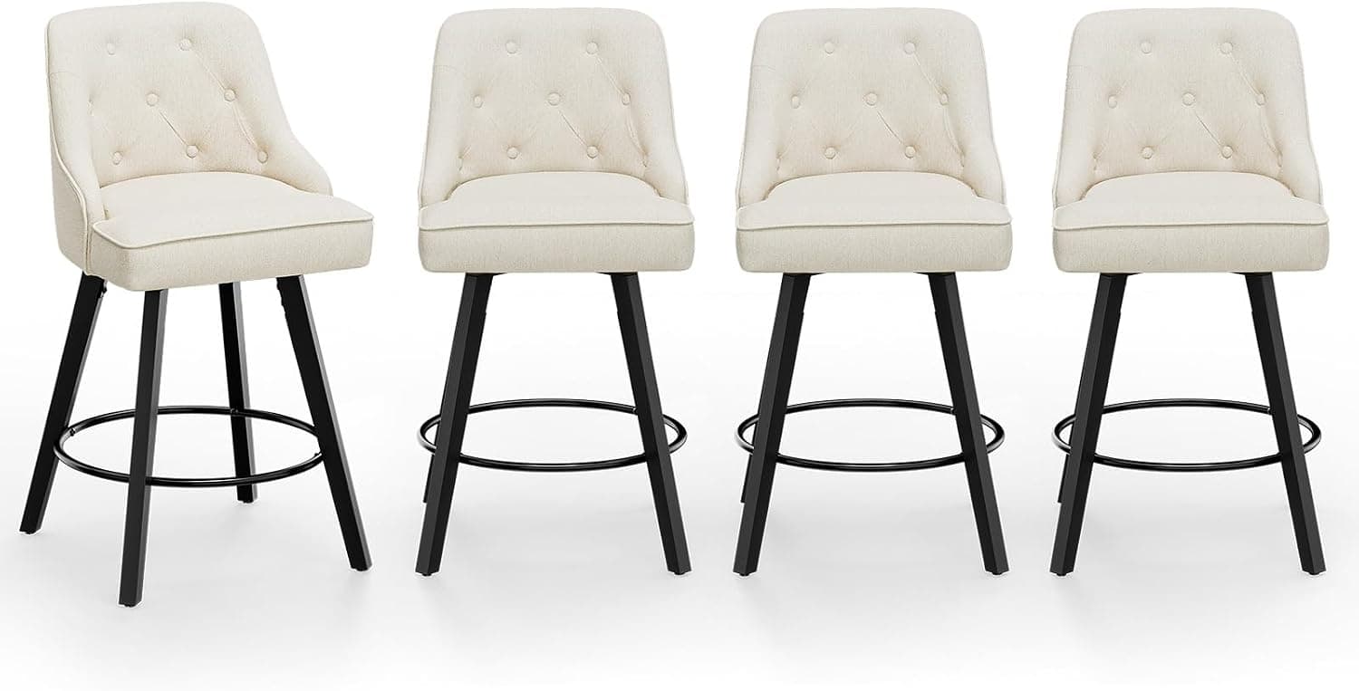 Winado - 26" H Swivel Barstools Upholstered Counter Stool with Back Kitchen High Chairs Counter Height Bar Stools with Cushion - Beige Fabric-Set of 4