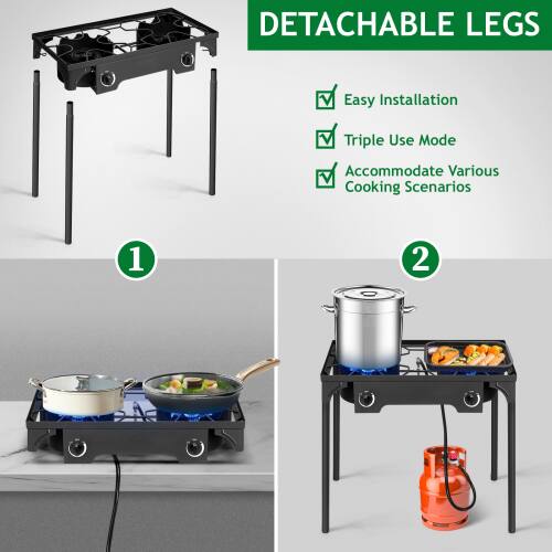 DETACHABLE LEGS

- Easy Installation
- Triple Use Mode
- Accommodate Various Cooking Scenarios

1
2