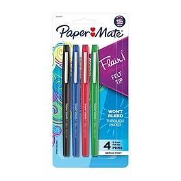 Paper Mate - Flair Felt Pen, Medium Point, 0.7mm, 4 Pack - Assorted Ink