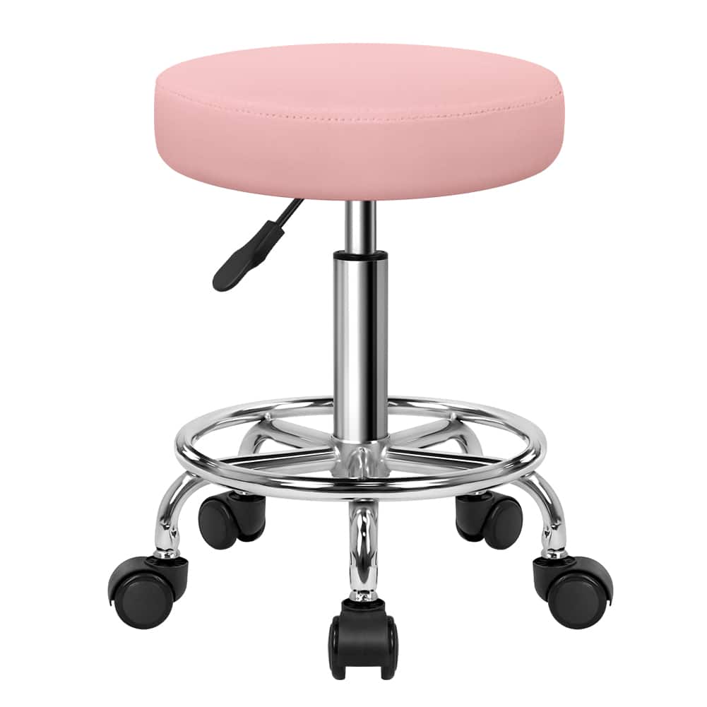 KKTONER - PU Leather Round Rolling Stool with Foot Rest Swivel Medical Spa Drafting Office Stools Task Chair - Pink