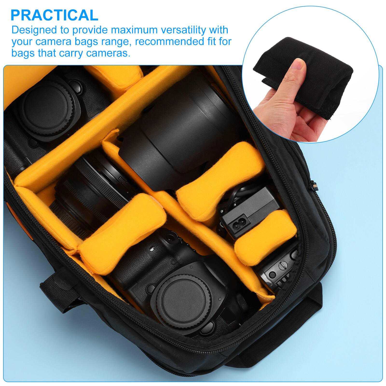 PRACTICAL  
Designed to provide maximum versatility with your camera bags range, recommended fit for bags that carry cameras.