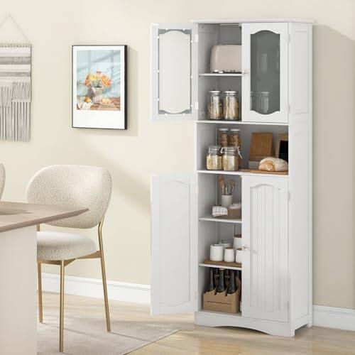 Alt View 4. Ecooso - 64.5 Inches Tall Bathroom Storage Cabinet with Frost Glass Doors and Shelves - White.