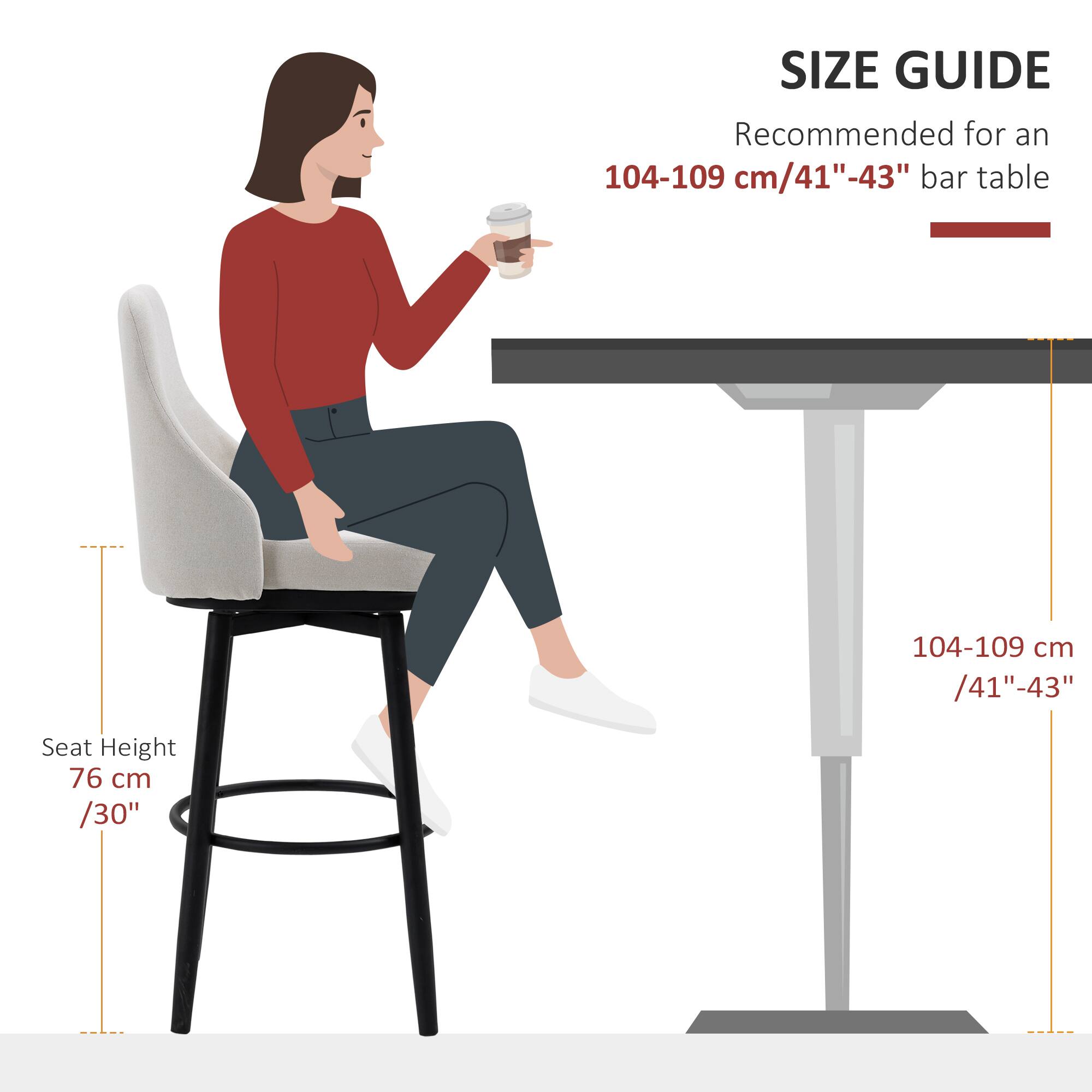 SIZE GUIDE  
Recommended for an 104-109 cm/41"-43" bar table  

Seat Height 76 cm /30"