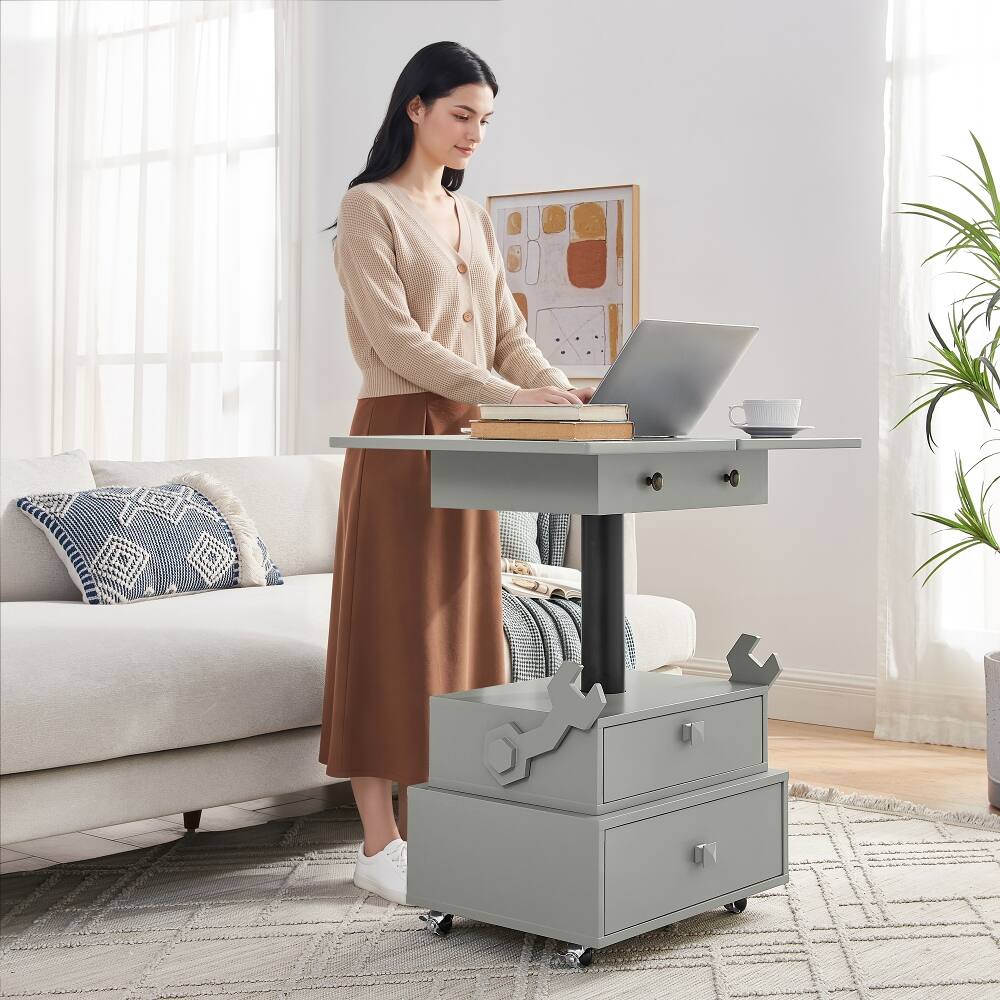 Alt View 3. Loheer - Loheer Adjustable Height Rolling End Table with Charging Station - Gray.