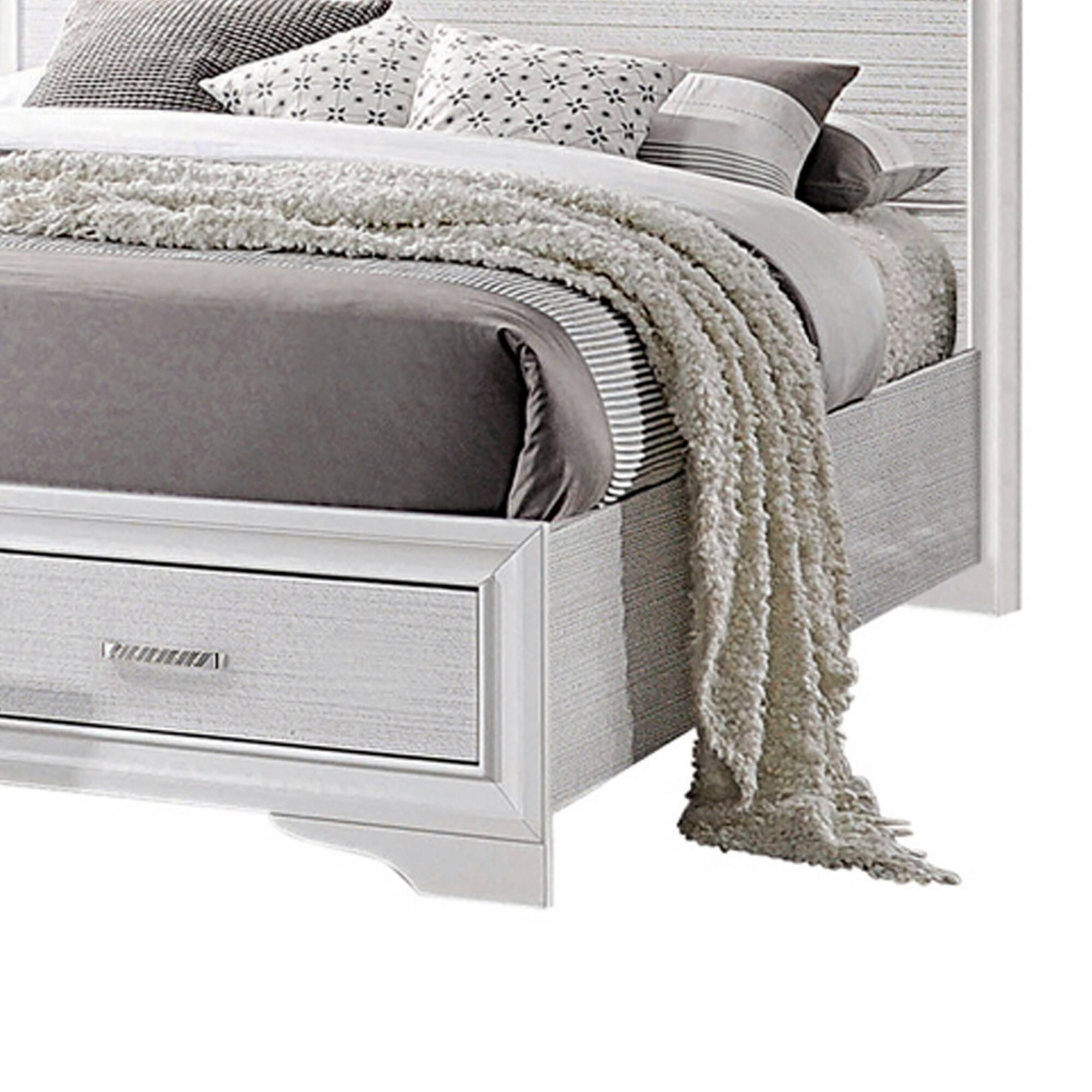 Alt View 2. Manhattan Lane - Contemporary Eastern King Bed with Drawers and Glittering Stripes - White.