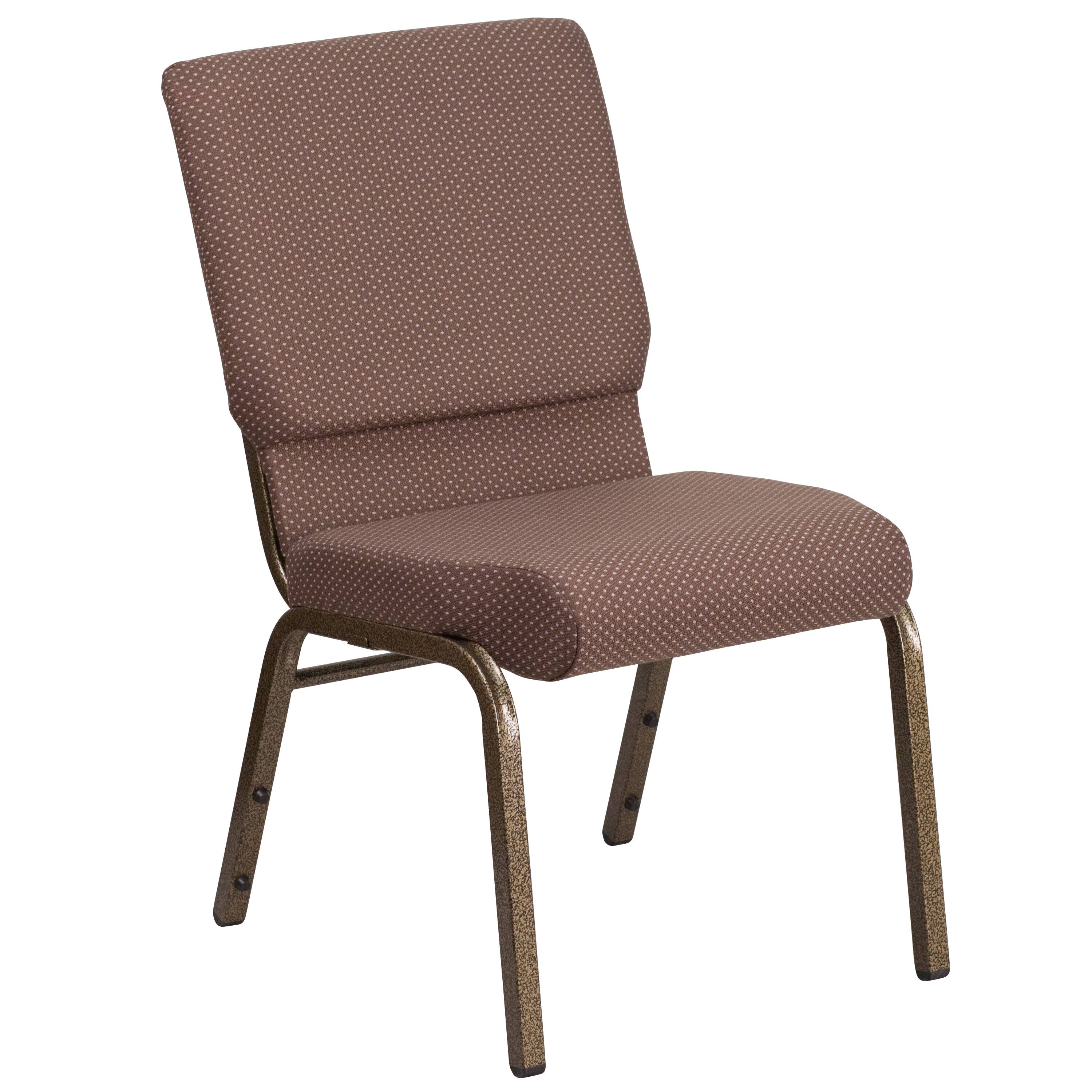 Alt View 6. Emma + Oliver - 4 Pack 18.5''W Stacking Church Chair - Brown Dot Fabric/Gold Vein Frame.