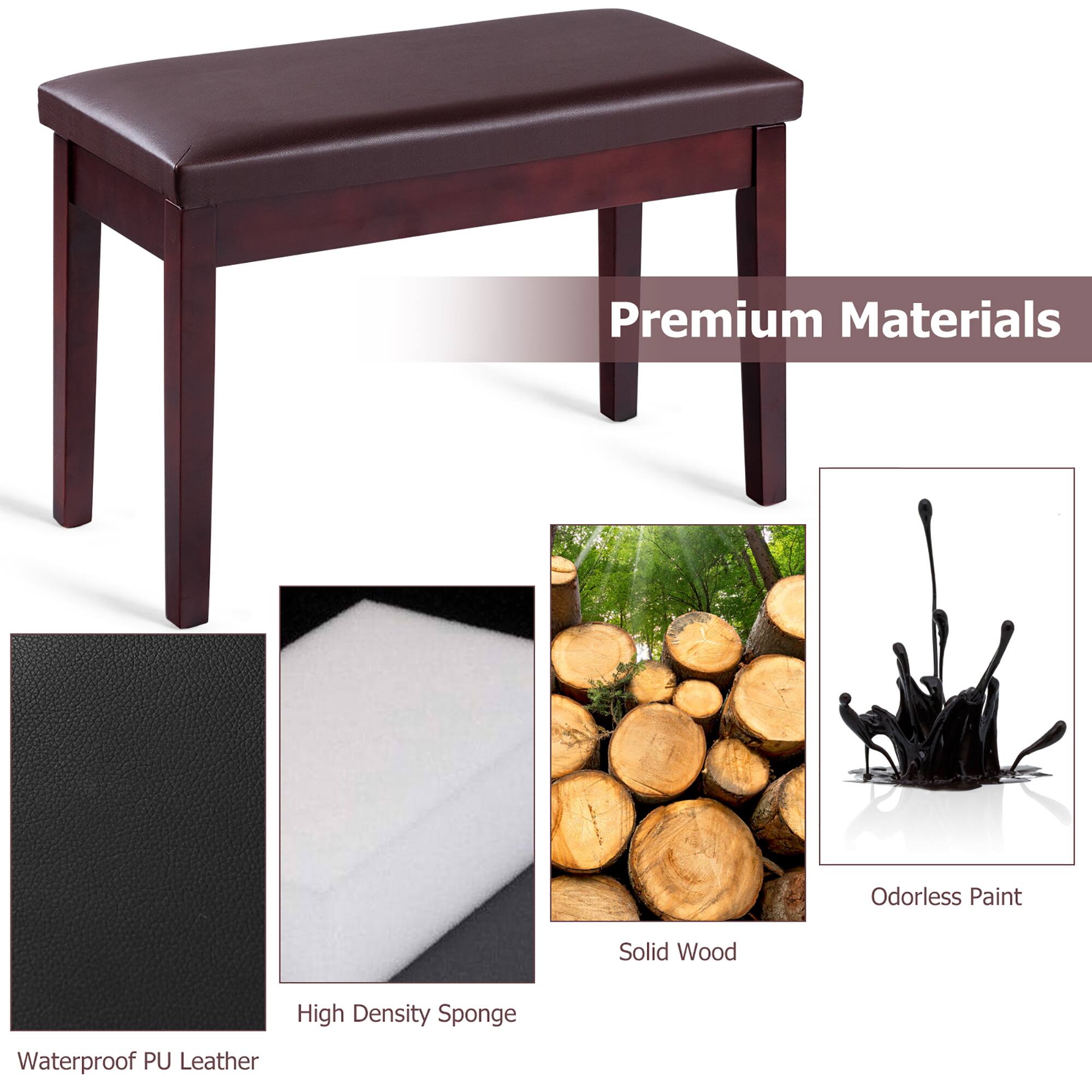 Premium Materials  
Odorless Paint  
Solid Wood  
Waterproof PU Leather  
High Density Sponge