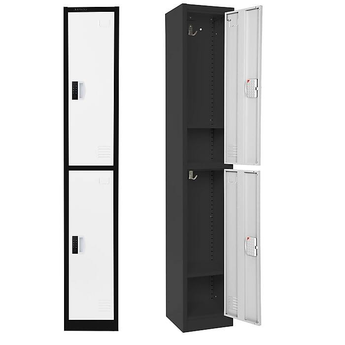 Front. AdirOffice - Storage Locker 629-Series 72" H 2-Tier Steel Digital Lock 2-Shelf Locker - Black Bidy/White Doors.