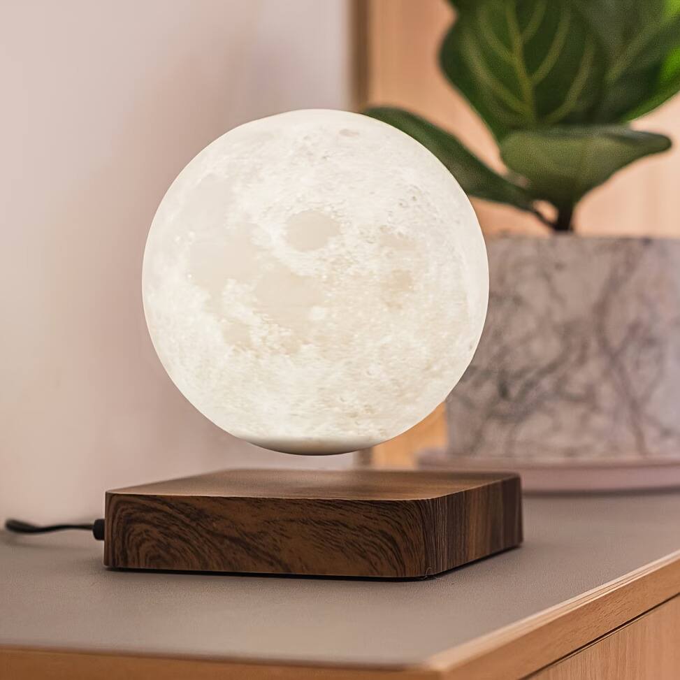 Back. Malletson - Levitating Light Bulb Lamp - 360° Rotating Magnetic Floating Table Lamp with Wood Base for Home Office Decor, Gift.