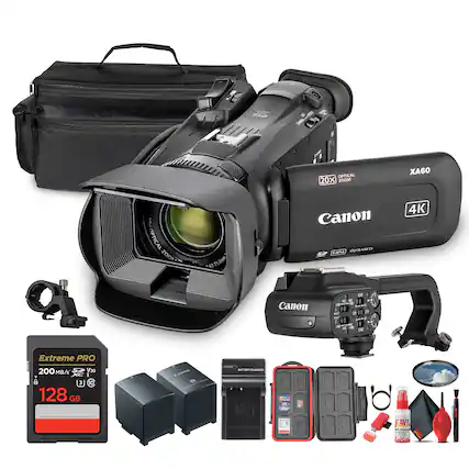 Canon XA60 20x Optical Zoom 4K Infrared Camera with 128GB Extreme PRO 200 MB/s V30 SDXC UHS-II Memory Card, Batteries, and Accessories