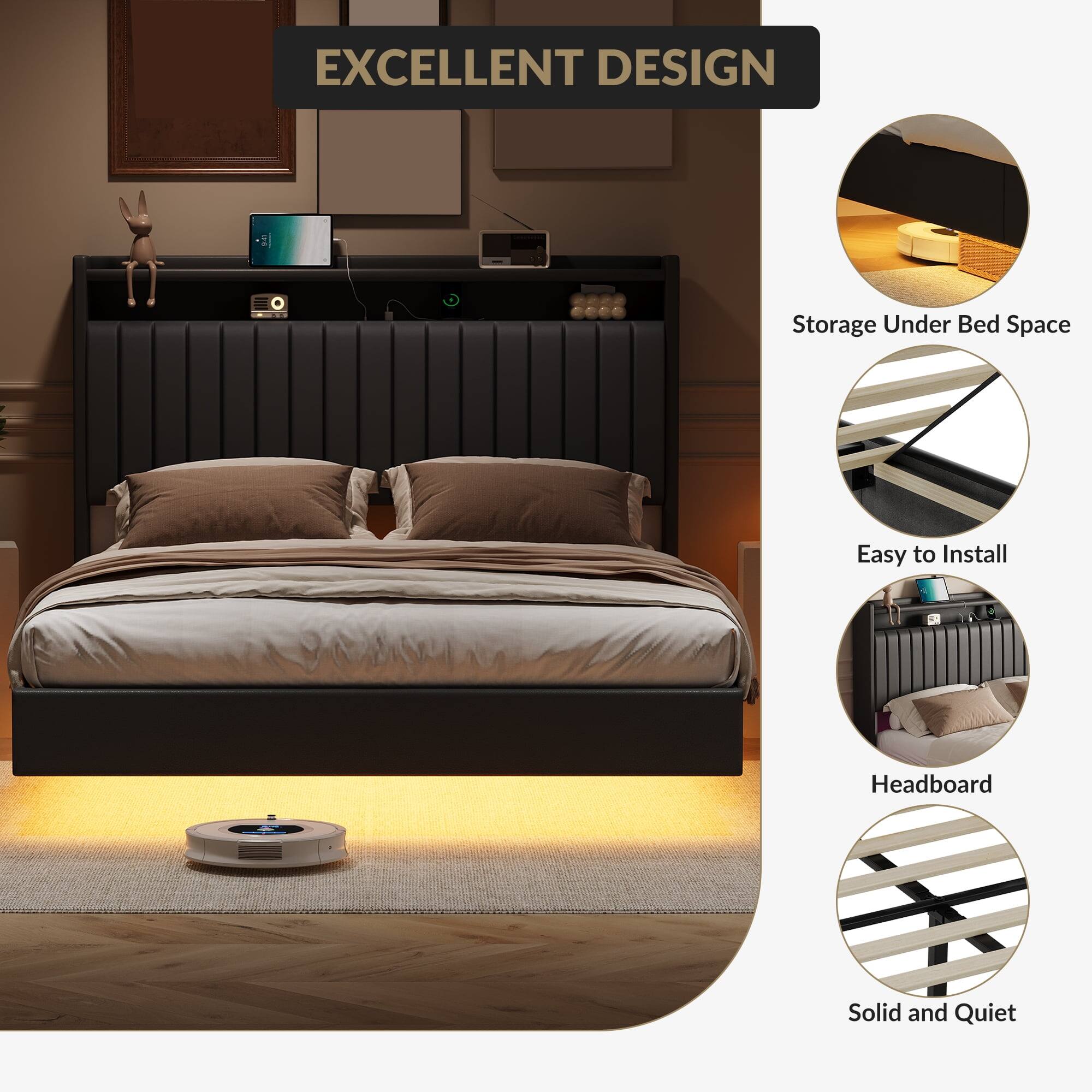 EXCELLENT DESIGN

- Storage Under Bed Space
- Easy to Install
- Headboard
- Solid and Quiet
