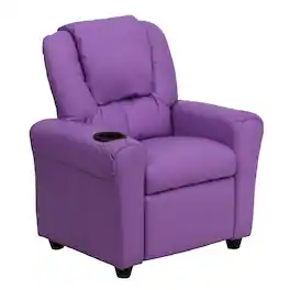 Emma + Oliver - Contemporary Kids Recliner with Cup Holder and Headrest - Lavender Vinyl