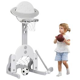 Costway - 3 in 1 Kids Basketball Hoop Set Adjustable Sports Activity Center w/ Balls - White
