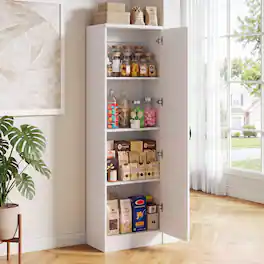 Aheaplus - Farmhouse Slim Pantry Cabinet - Adjustable Shelves, Reversible Door for Kitchen & Pantry Storage - White