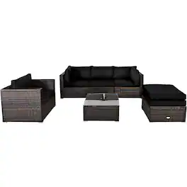 Gymax - 6PCS Patio Conversation Set Rattan Sectional Furniture Set w/ Cushions - Black